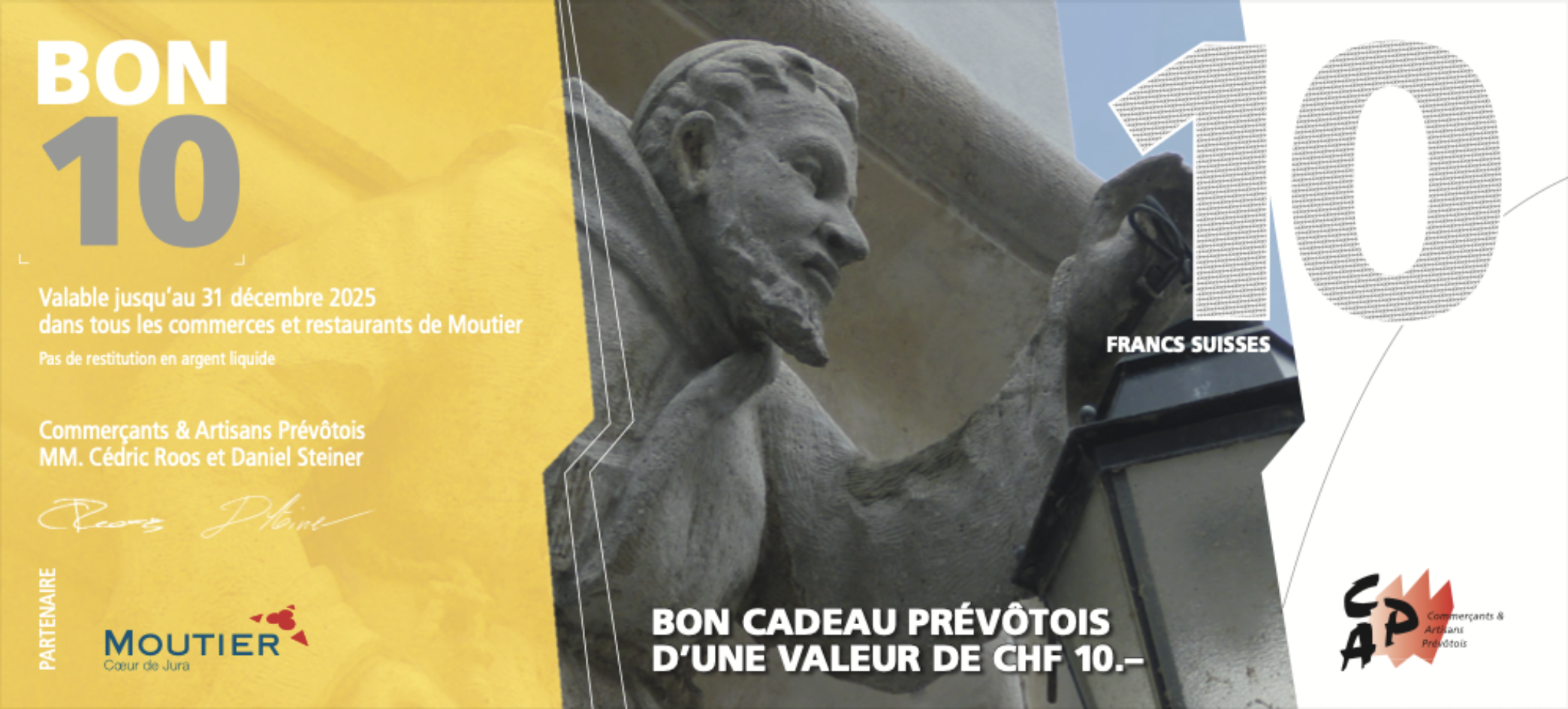 Bon d'achat CAP Moutier de CHF 10, utilisable chez 113 commerçants